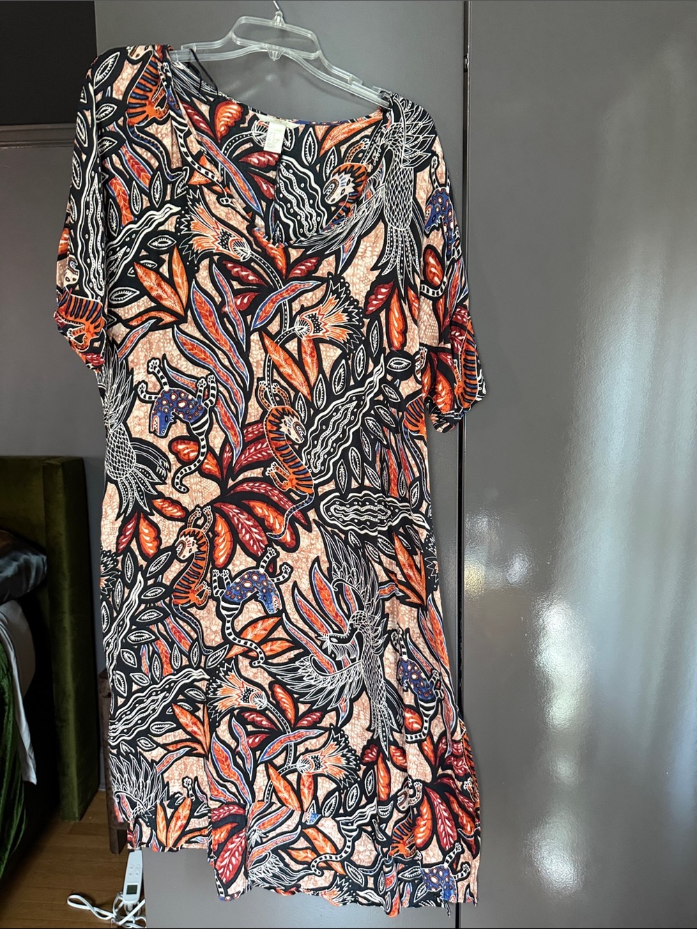 H&M Black and Orange Floral-Print Midi Dress